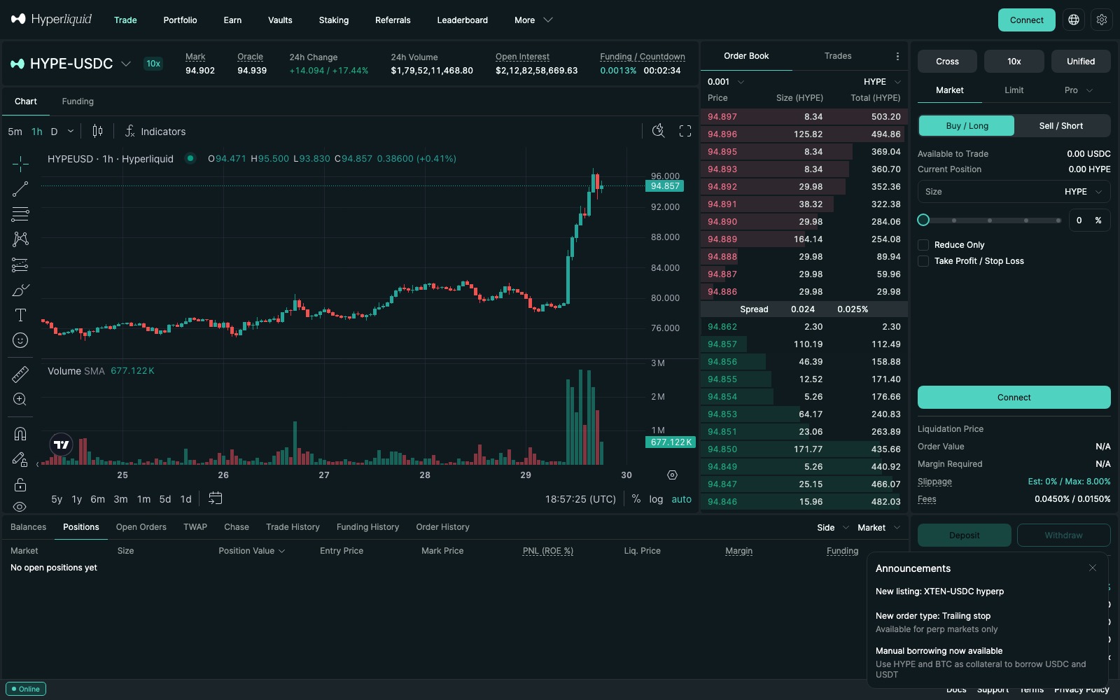 Hyperliquid trading screen